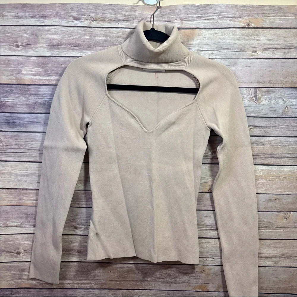 Nanushka Fah Cut-Out Knit Blush Turtleneck Top $495 Viscose Poly Mix Size XS